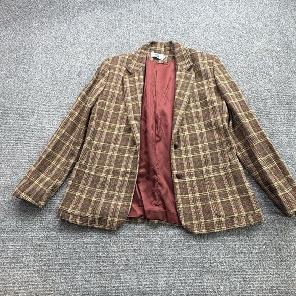 VTG EJE Blazer Jacket Womens 14 Brown Plaid Dark Academia 90s Wool Runs Small - Picture 3 of 16